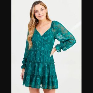 Altar'd State Lola Green Long Sleeve Floral A-line Tiered Boho Dress S